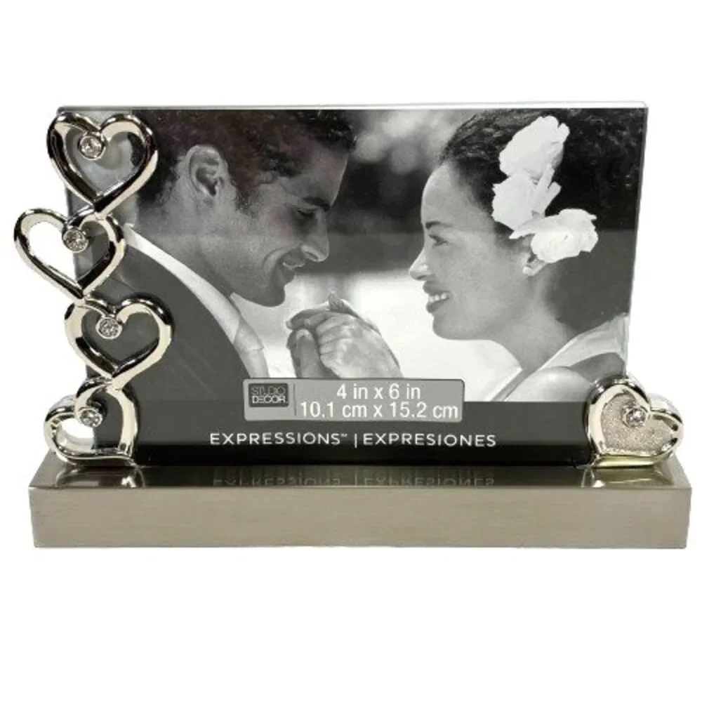 Silver Hearts Wedding Photo Frame Jeweled Rhinestones Expressions Studio Décor